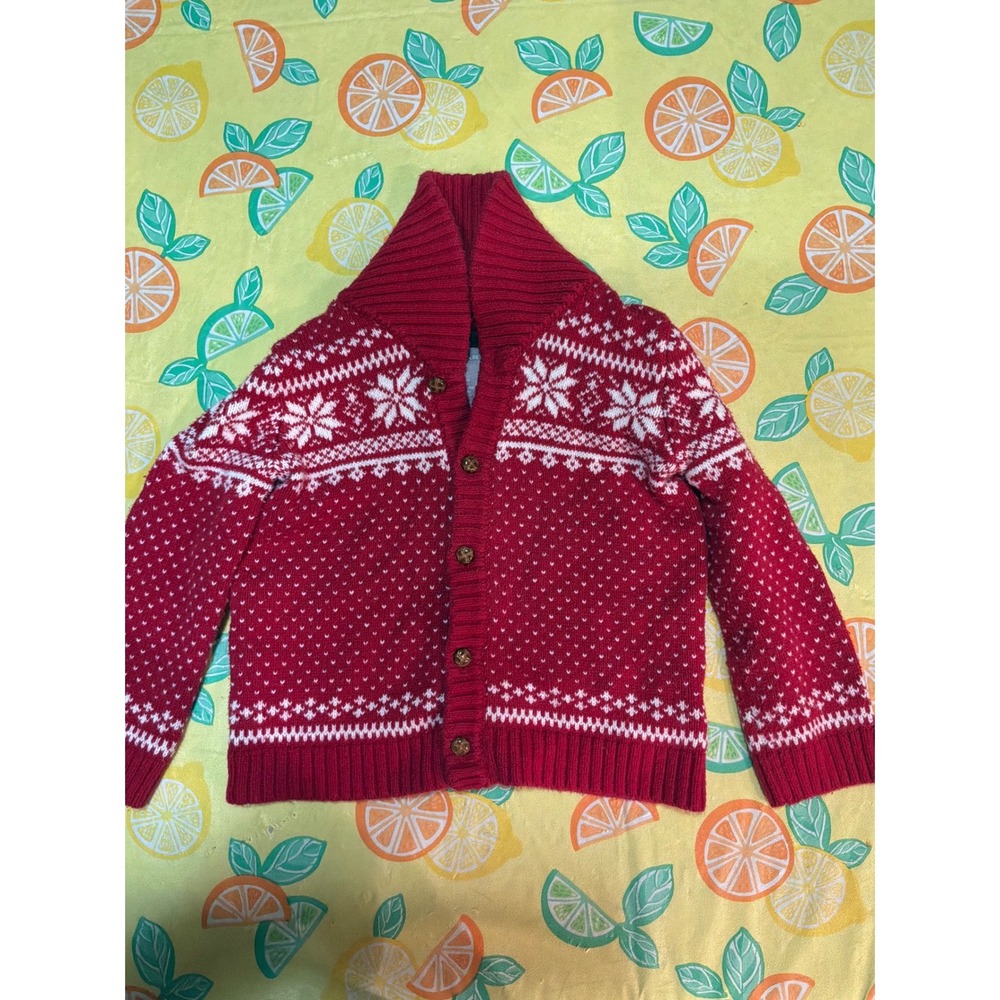 Tahari Fair Isle Snowflake Cardigan Sweater Toddler 24M Red